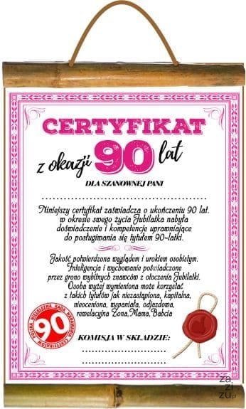 Dyplom certyfikat 90-lat Dyplom certyfikat 90-lat