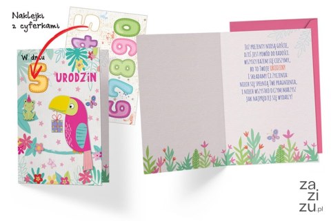 Karnet urodzinowy dziecięce papuga, wymienne cyferki | DK-710 Karnet urodzinowy dziecięce papuga, wymienne cyferki | DK-710