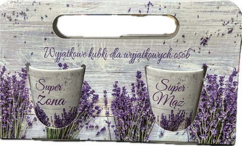 Komplet 2 kubków w ozdobnym kartoniku Mąż Żona - lawenda Komplet 2 kubków w ozdobnym kartoniku Mąż Żona - lawenda