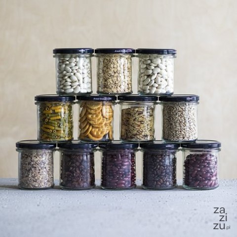 Słoik prosty 346ml fi 82 z czarną zakrętką 6szt Słoik prosty 346ml fi 82 z czarną zakrętką 6szt