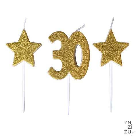 Świeczki urodzinowe 3szt. 30 złote | SH-588-30 Świeczki urodzinowe 3szt. 30 złote | SH-588-30