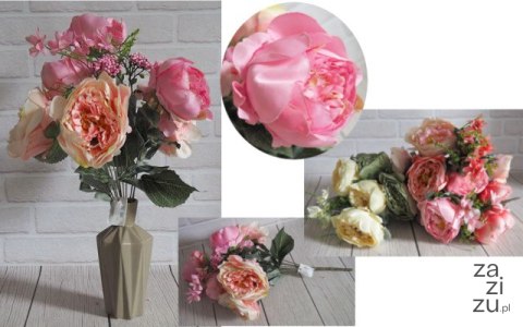 Bukiet sztuczny PIWONIE z dodatkami 12 łodyg wys. 52 cm, kwiat 11 cm EK-116 Bukiet sztuczny PIWONIE z dodatkami 12 łodyg wys. 52 cm, kwiat 11 cm EK-116