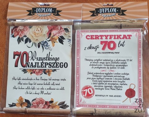 Dyplom Urodzinowy ''70'' Dla Pani Dyplom Urodzinowy ''70'' Dla Pani
