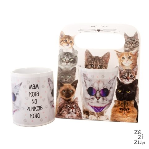 Kubek ceramiczny w ozdobnym opakowaniu z napisem "Mam kota na punkcie kota" Kubek ceramiczny w ozdobnym opakowaniu z napisem "Mam kota na punkcie kota"