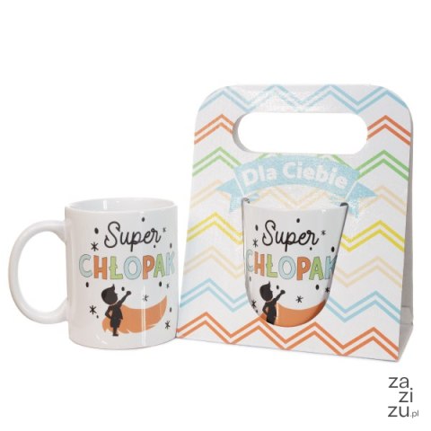 Kubek ceramiczny w ozdobnym opakowaniu z napisem "Super Chłopak" Kubek ceramiczny w ozdobnym opakowaniu z napisem "Super Chłopak"