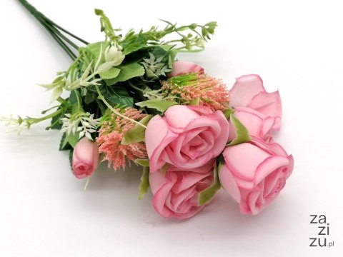 Kwiat róże z liśćmi mix dł. 36cm 2szt Kwiat róże z liśćmi mix dł. 36cm 2szt
