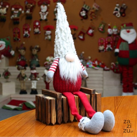 Skrzat materiałowy szaro-czerwony z miękkimi nogami siedzący 62 cm BC076 Skrzat materiałowy szaro-czerwony z miękkimi nogami siedzący 62 cm BC076