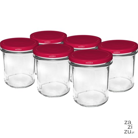 Słoik prosty 346 ml fi 82 z zakrętką bordo 6 szt. Słoik prosty 346 ml fi 82 z zakrętką bordo 6 szt.