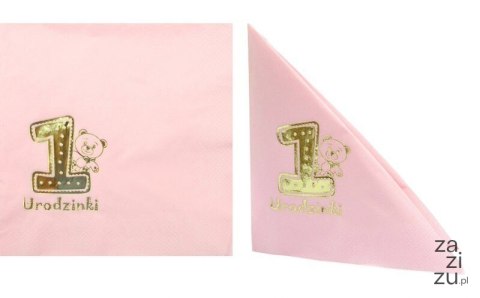 Serwetka 33x33 Roczek Miś róż | SR1-0011 Serwetka 33x33 Roczek Miś róż | SR1-0011