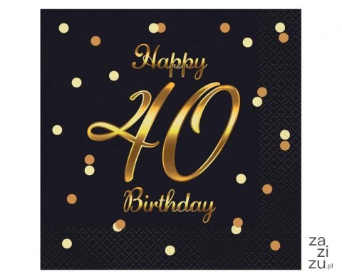 Serwetki 33x33 Happy 40 Birthday czarne 20szt PG-S40C Serwetki 33x33 Happy 40 Birthday czarne 20szt PG-S40C
