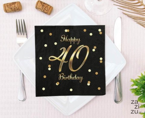 Serwetki 33x33 Happy 40 Birthday czarne 20szt PG-S40C Serwetki 33x33 Happy 40 Birthday czarne 20szt PG-S40C