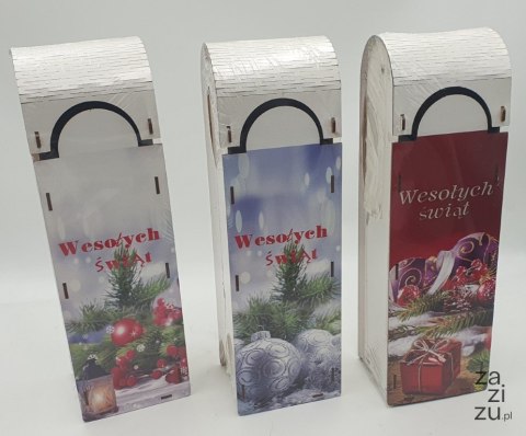 Skrzynka na wino drewniana Wesołych Świąt Skrzynka na wino drewniana Wesołych Świąt