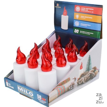 Znicz wkład led + baterie migotający czerwony 12 szt. MILO GRANDE Znicz wkład led + baterie migotający czerwony 12 szt. MILO GRANDE