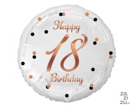 Balon foliowy B&C Happy 18 Birthday biały, nadruk różowo-złoty 18