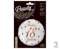 Balon foliowy B&C Happy 18 Birthday biały, nadruk różowo-złoty 18" | FG-O18B