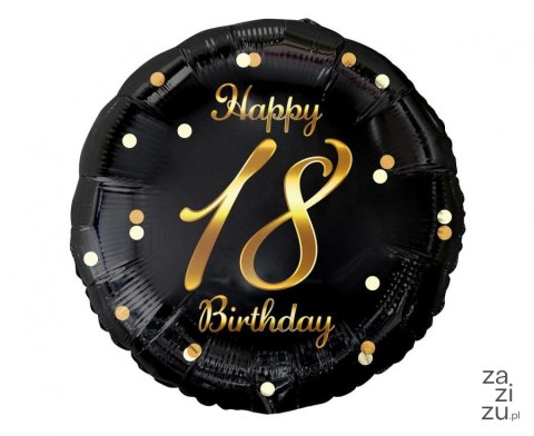 Balon foliowy B&C Happy 18 Birthday czarny nadruk złoty 18" | FG-O18C