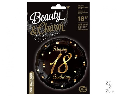 Balon foliowy B&C Happy 18 Birthday czarny nadruk złoty 18" | FG-O18C Balon foliowy B&C Happy 18 Birthday czarny nadruk złoty 18" | FG-O18C
