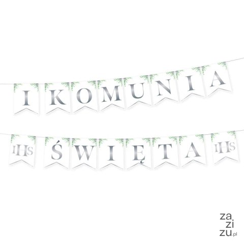 Baner komunijny I Komunia Święta Eukaliptus srebrny 240cm 131855 Baner komunijny I Komunia Święta Eukaliptus srebrny 240cm 131855