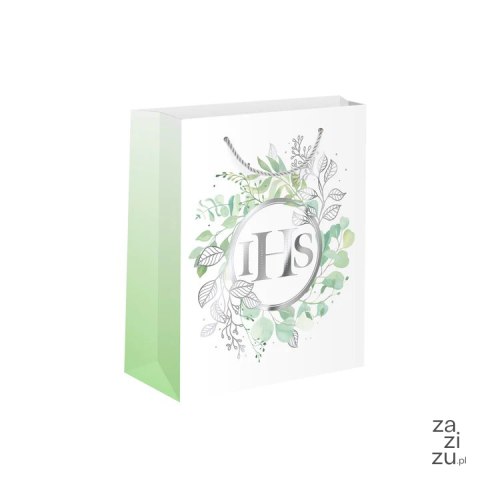 Torebki na prezenty 15x20cm komunijne IHS Eukaliptus srebrny małe 12szt. 131954 Torebki na prezenty 15x20cm komunijne IHS Eukaliptus srebrny małe 12szt. 131954