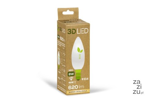 Żarówka 3D LED świeczka E-14 8W barwa ciepła 10szt. Żarówka 3D LED świeczka E-14 8W barwa ciepła 10szt.