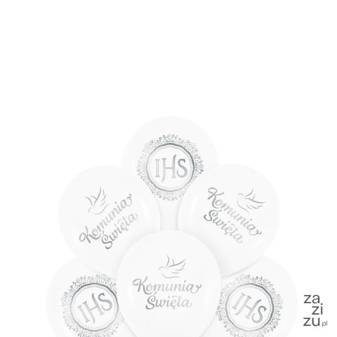 Balony komunijne biodegradowalne biało-srebrne 12cali 6szt. 132180 Balony komunijne biodegradowalne biało-srebrne 12cali 6szt. 132180