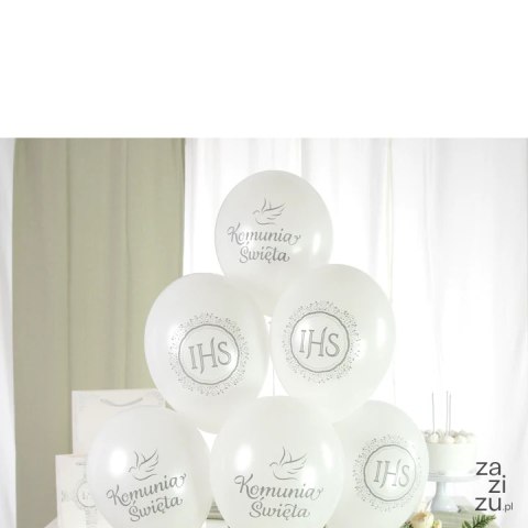 Balony komunijne biodegradowalne biało-srebrne 12cali 6szt. 132180 Balony komunijne biodegradowalne biało-srebrne 12cali 6szt. 132180