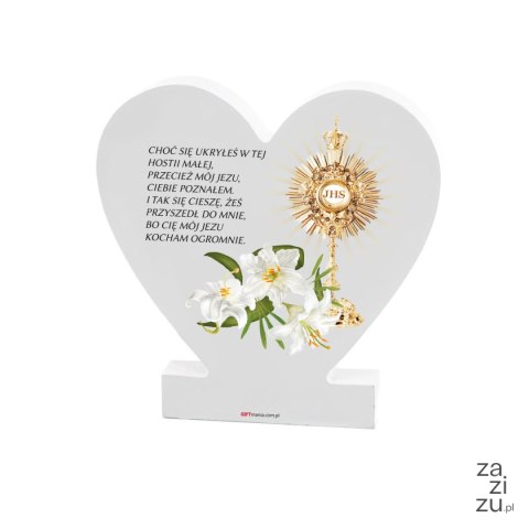 Drewniana tabliczka serce z podstawką Pamiątka I Komunii Świętej 11x11x1,5 cm Drewniana tabliczka serce z podstawką Pamiątka I Komunii Świętej 11x11x1,5 cm