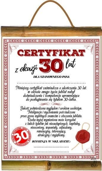 Dyplom certyfikat 30 lat Pan | D50 Dyplom certyfikat 30 lat Pan | D50