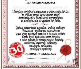 Dyplom certyfikat 30 lat Pan | D50 Dyplom certyfikat 30 lat Pan | D50