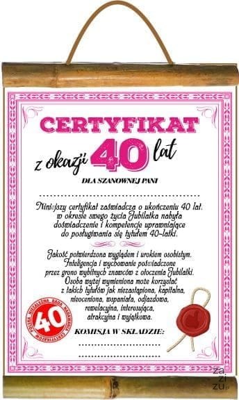 Dyplom certyfikat 40 lat Pani | D55 Dyplom certyfikat 40 lat Pani | D55