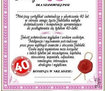 Dyplom certyfikat 40 lat Pani | D55 Dyplom certyfikat 40 lat Pani | D55