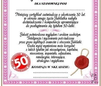 Dyplom certyfikat 50 lat Pani | D65 Dyplom certyfikat 50 lat Pani | D65