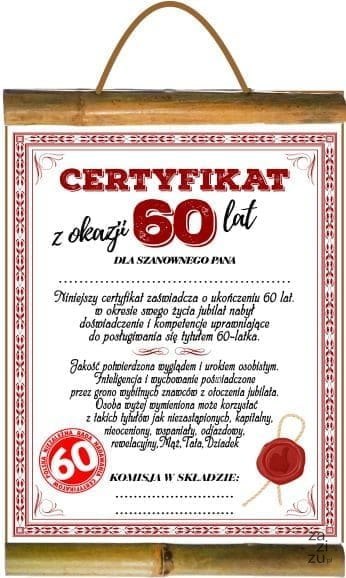 Dyplom certyfikat 60 lat Pan | D80 Dyplom certyfikat 60 lat Pan | D80