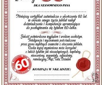 Dyplom certyfikat 60 lat Pan | D80 Dyplom certyfikat 60 lat Pan | D80