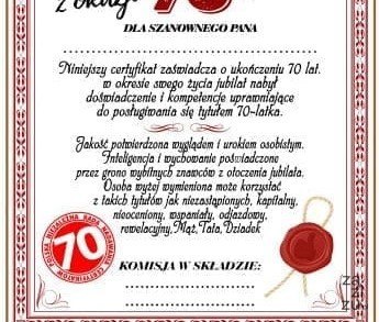 Dyplom certyfikat 70 lat Pan | D82 Dyplom certyfikat 70 lat Pan | D82
