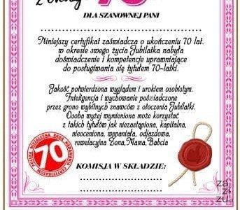 Dyplom certyfikat 70 lat Pani | D81 Dyplom certyfikat 70 lat Pani | D81