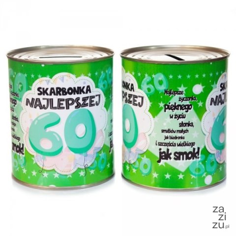 Skarbonka metalowa urodzinowa z napisem "Skarbonka Najlepszej 60" Skarbonka metalowa urodzinowa z napisem "Skarbonka Najlepszej 60"