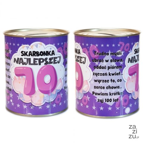 Skarbonka metalowa urodzinowa z napisem "Skarbonka Najlepszej 70" Skarbonka metalowa urodzinowa z napisem "Skarbonka Najlepszej 70"