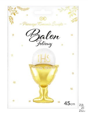 Balon foliowy Kielich z hostią złoto-biały 45cm Balon foliowy Kielich z hostią złoto-biały 45cm