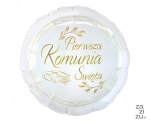 Balon foliowy Pierwsza Komunia Święta (biblia), okrągły 46cm FG-OKSB Balon foliowy Pierwsza Komunia Święta (biblia), okrągły 46cm FG-OKSB