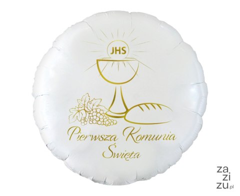 Balon foliowy Pierwsza Komunia Święta (kielich), okrągły 45cm FG-OPKK Balon foliowy Pierwsza Komunia Święta (kielich), okrągły 45cm FG-OPKK