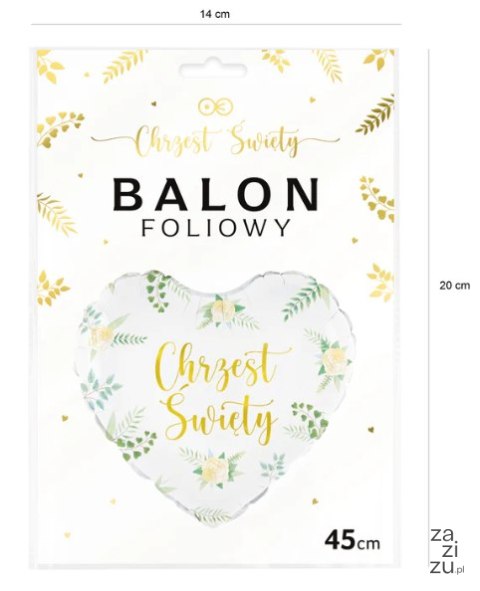 Balon foliowy serce Chrzest Święty 45cm | 127766 Balon foliowy serce Chrzest Święty 45cm | 127766