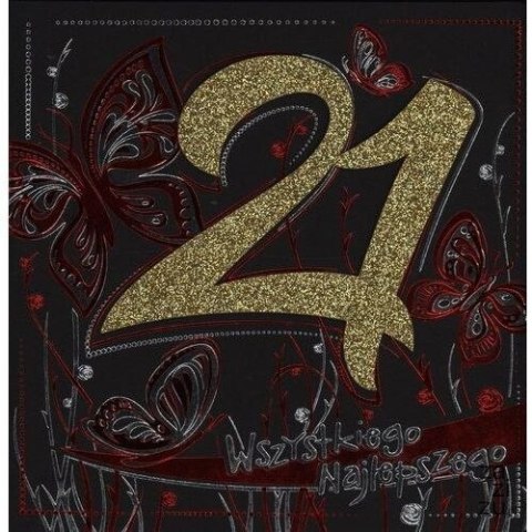 Karnet kwadrat 21 urodziny brokat mix CB09 Karnet kwadrat 21 urodziny brokat mix CB09