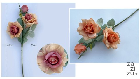 Kwiat RÓŻA łodyga 66cm 3 kwiaty 12-6cm HERBACIANA 10szt. | KDI-106B Kwiat RÓŻA łodyga 66cm 3 kwiaty 12-6cm HERBACIANA 10szt. | KDI-106B