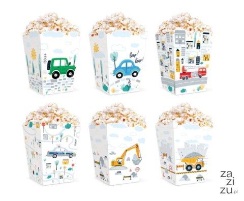 Pudełka na popcorn zestaw Auta 8,5x12,5cm 6szt. Pudełka na popcorn zestaw Auta 8,5x12,5cm 6szt.