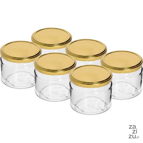 Słoik 330ml z złotą zakrętką fi 82/6 6szt. Słoik 330ml z złotą zakrętką fi 82/6 6szt.