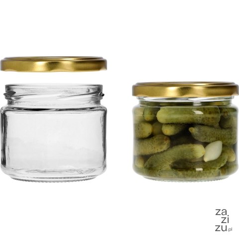 Słoik 330ml z złotą zakrętką fi 82/6 6szt. Słoik 330ml z złotą zakrętką fi 82/6 6szt.