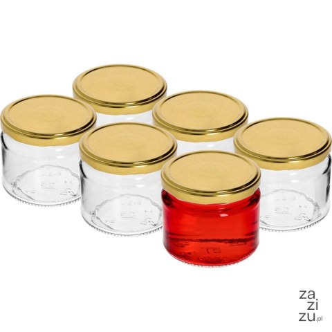 Słoik 330ml z złotą zakrętką fi 82/6 6szt. Słoik 330ml z złotą zakrętką fi 82/6 6szt.