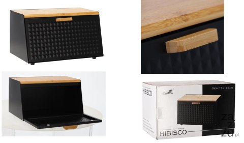 Chlebak emaliowany z pokrywą bambusową 35,5x17x19,5cm czarny | 8879 Chlebak emaliowany z pokrywą bambusową 35,5x17x19,5cm czarny | 8879