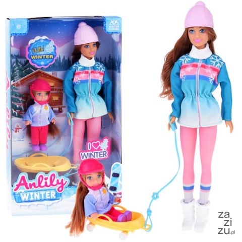 Lalka 30cm i laleczka 12cm na sankach zimowe sporty Anlily | ZA4765 Lalka 30cm i laleczka 12cm na sankach zimowe sporty Anlily | ZA4765